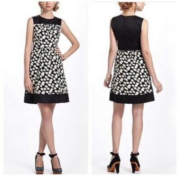 Anthropologie Leifnotes Dress Tan with Black Polka Dot Sleeveless Full L… - Picture 2 of 15